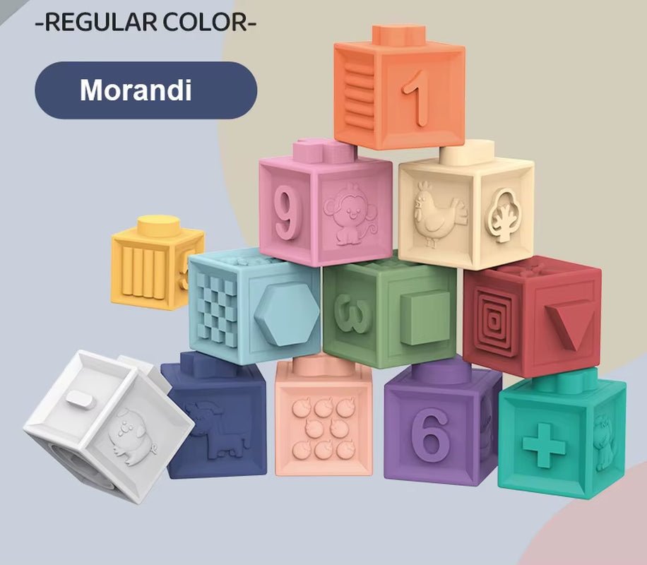 Baby Blocks Touch Toys Soft Cubes for Children Montessori Bebe Kids Toy Building Blocks 3D Massage Rubber Vinyl Bath Squeeze Toy - FLUFFI