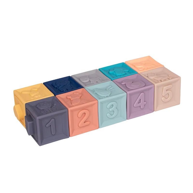 Baby Blocks Touch Toys Soft Cubes for Children Montessori Bebe Kids Toy Building Blocks 3D Massage Rubber Vinyl Bath Squeeze Toy - FLUFFI