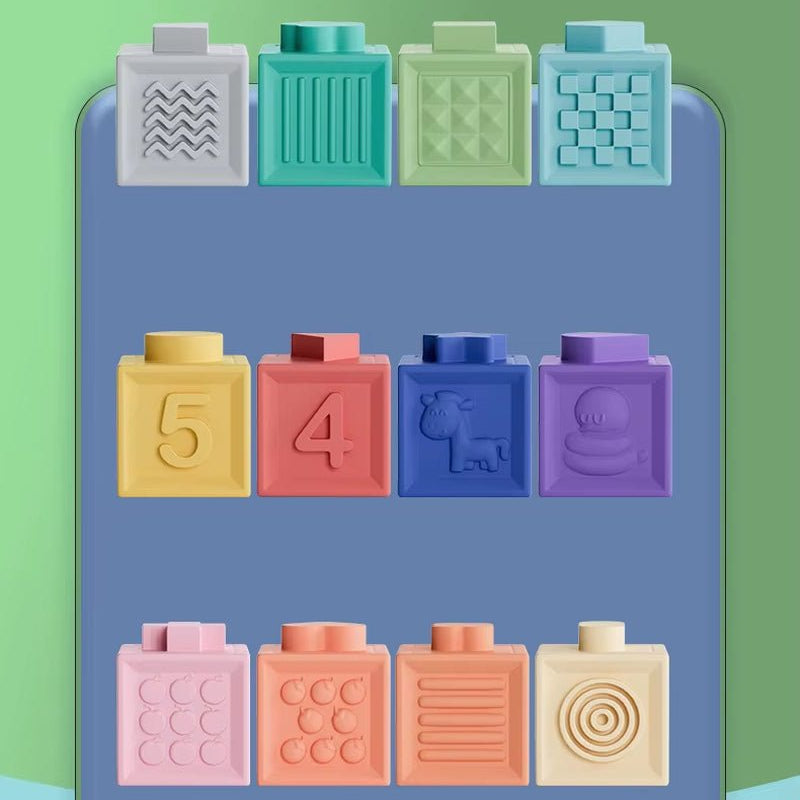 Baby Blocks Touch Toys Soft Cubes for Children Montessori Bebe Kids Toy Building Blocks 3D Massage Rubber Vinyl Bath Squeeze Toy - FLUFFI