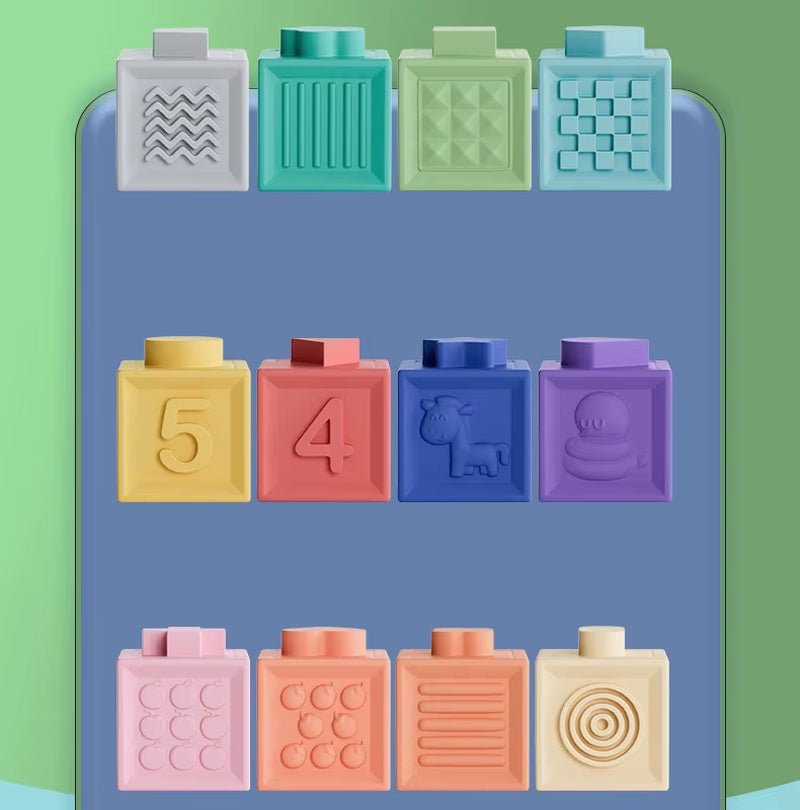 Baby Blocks Touch Toys Soft Cubes for Children Montessori Bebe Kids Toy Building Blocks 3D Massage Rubber Vinyl Bath Squeeze Toy - FLUFFI