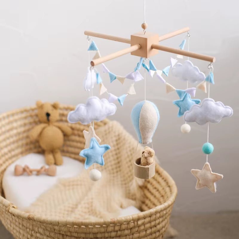 Baby Crib Mobile Bed Bell Soft Felt Hot Air Balloon Wind Chime Pendant Bed Bell Wooden Newborn Comfort Bed Bell Toys Baby Gift - FLUFFI