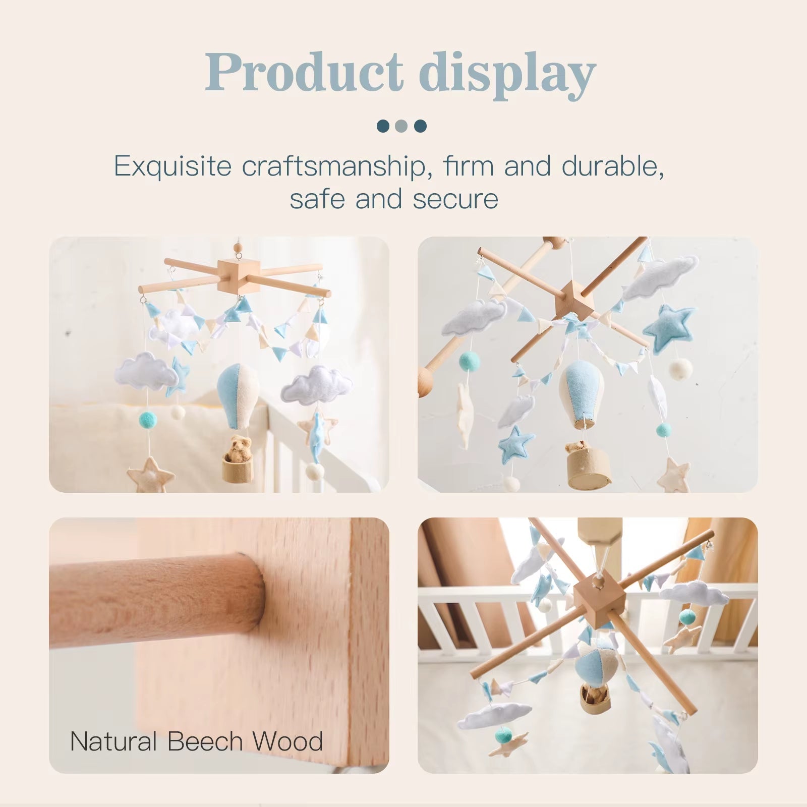 Baby Crib Mobile Bed Bell Soft Felt Hot Air Balloon Wind Chime Pendant Bed Bell Wooden Newborn Comfort Bed Bell Toys Baby Gift - FLUFFI