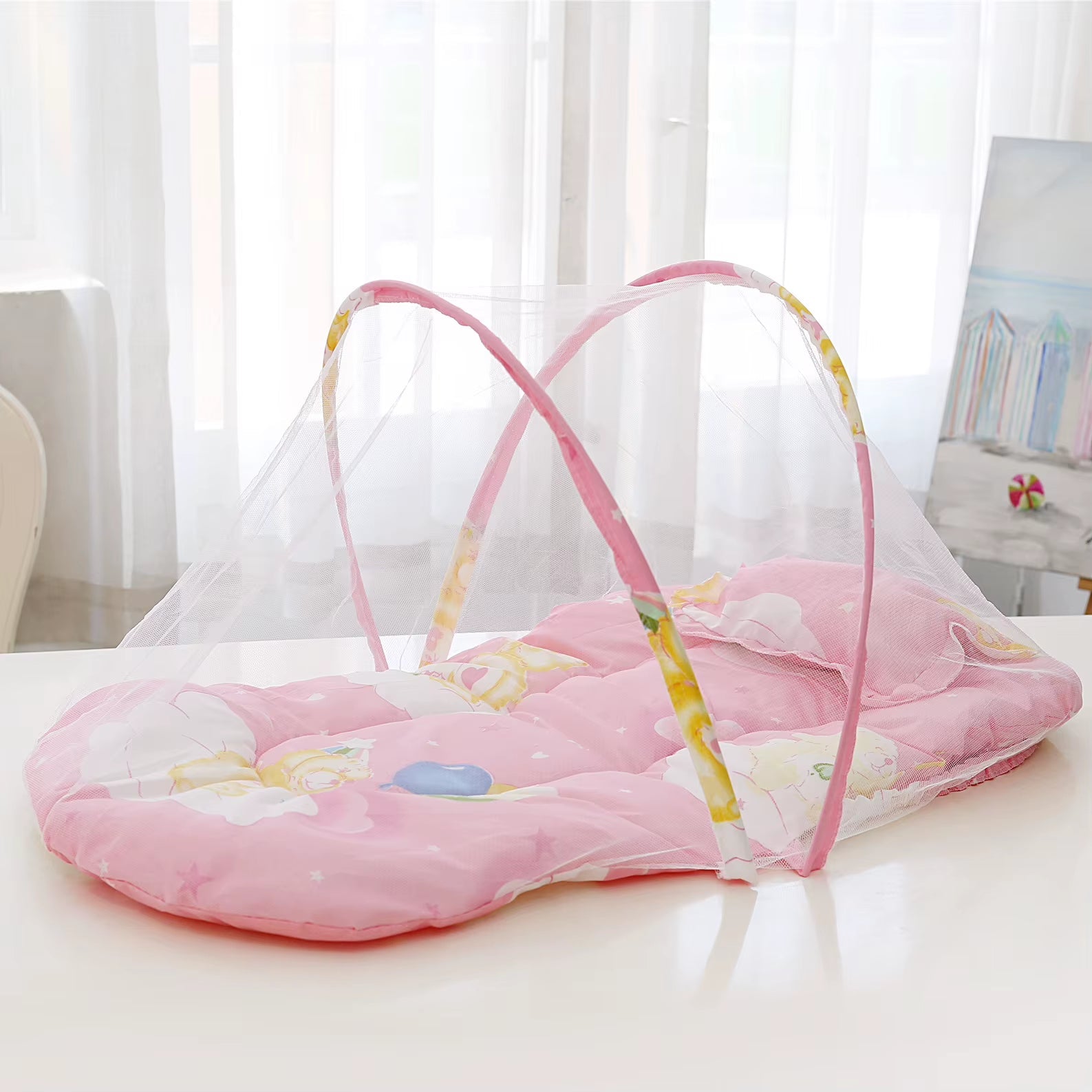 Baby Crib Mosquitoes Net Portable Foldable Infant Bed Household Anti - Mosquito Mesh Cover with Cushions Small Pillows - FLUFFI