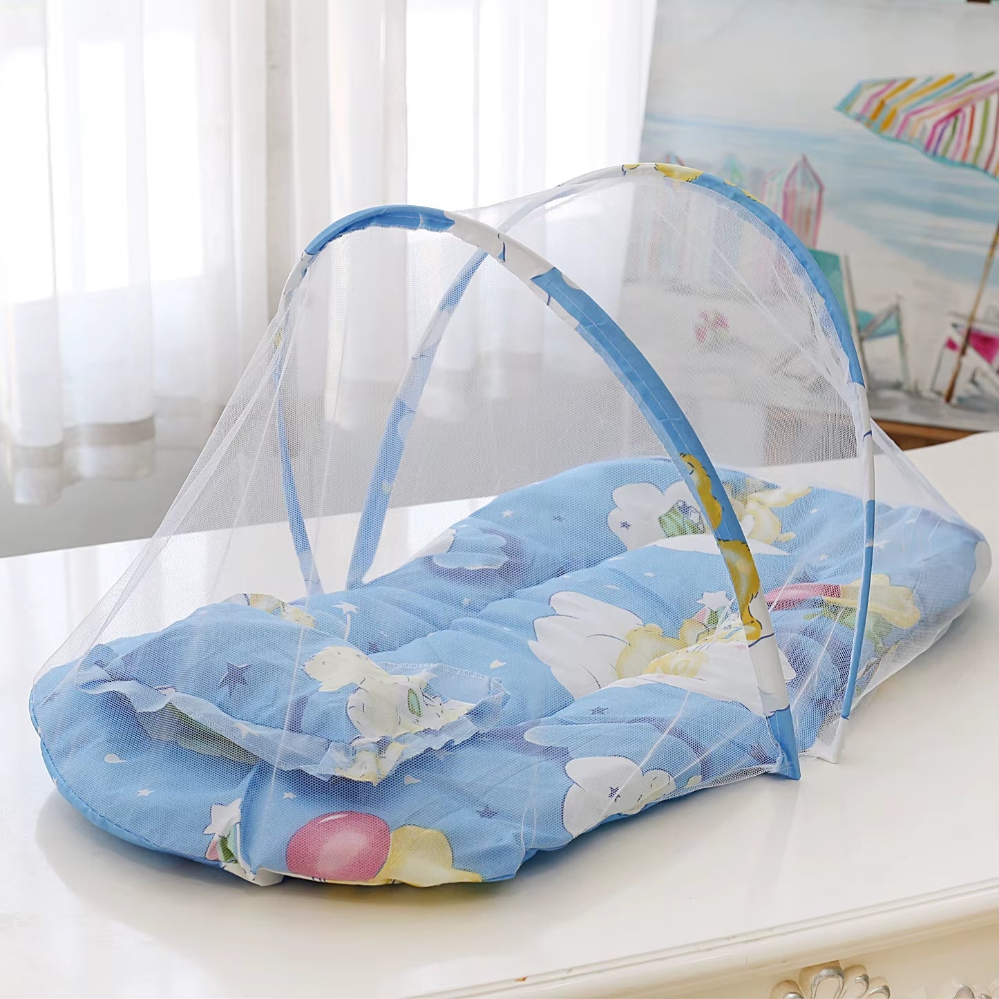 Baby Crib Mosquitoes Net Portable Foldable Infant Bed Household Anti - Mosquito Mesh Cover with Cushions Small Pillows - FLUFFI