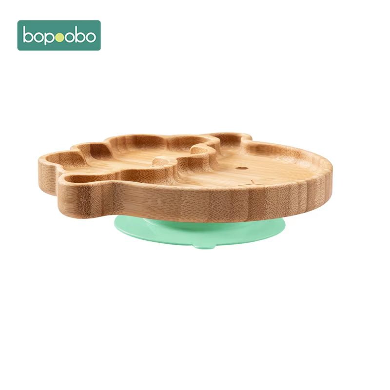Baby Feeding Bowl Baby Dinner Plate Cartoon Sheep Bamboo Kids Feeding Dinnerware with Silicone Suction Cup Wooden Fork Spoo - FLUFFI