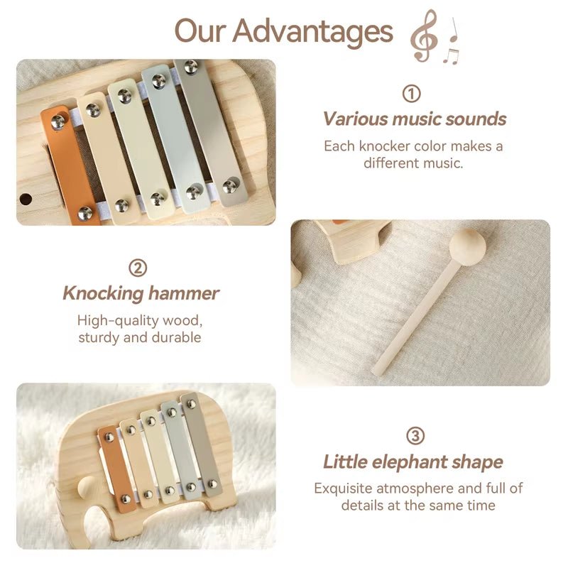 Baby Montessori Toy Cartoon Elephant Percussion Instrument Xylophone Toy Baby Early Sensory Educational Musical Instruments Gift - FLUFFI