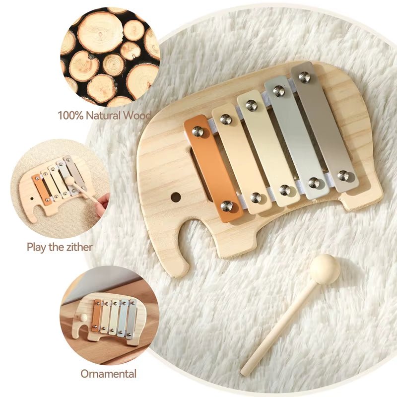 Baby Montessori Toy Cartoon Elephant Percussion Instrument Xylophone Toy Baby Early Sensory Educational Musical Instruments Gift - FLUFFI
