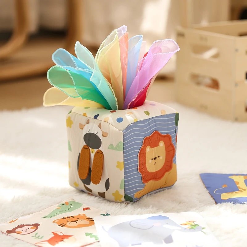 Baby Montessori Toy Magic Tissue Box Early Educational Learning Activity Sensory Toy Kid Finger Exercising Busy Board Game 0 - 18 - FLUFFI