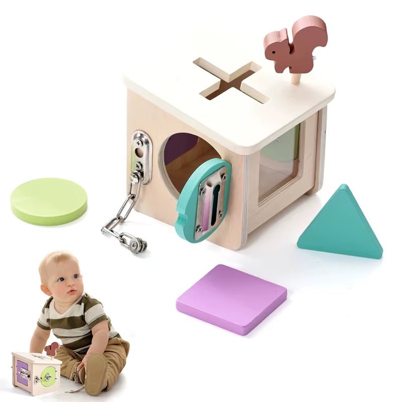 Baby Montessori Toy Newborn Wooden Unlocking House Early Education Game Cultivate Children'S Hand Eye Coordination Toy Baby Gift - FLUFFI