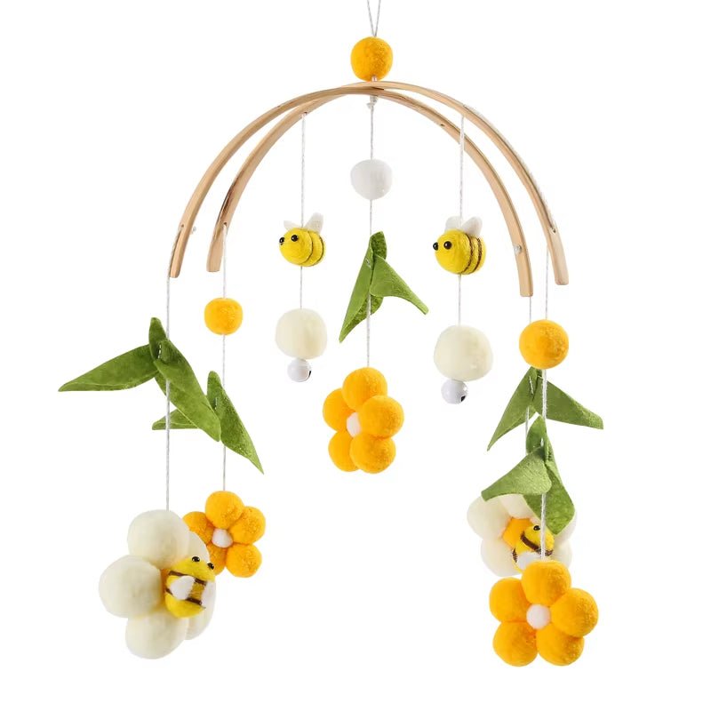 Baby Rattle Toys 0 - 12Months Newborn Wooden Crib Mobile Bee Toy Music Box Bed Bell Hanging Toy Holder Bracket Bed Bell Baby Gifts - FLUFFI