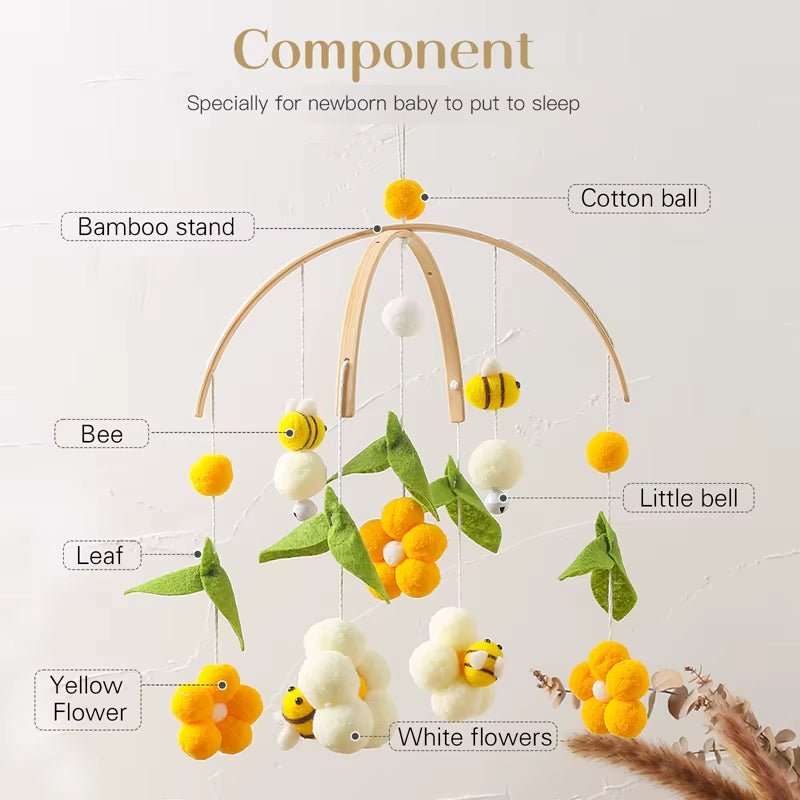 Baby Rattle Toys 0 - 12Months Newborn Wooden Crib Mobile Bee Toy Music Box Bed Bell Hanging Toy Holder Bracket Bed Bell Baby Gifts - FLUFFI