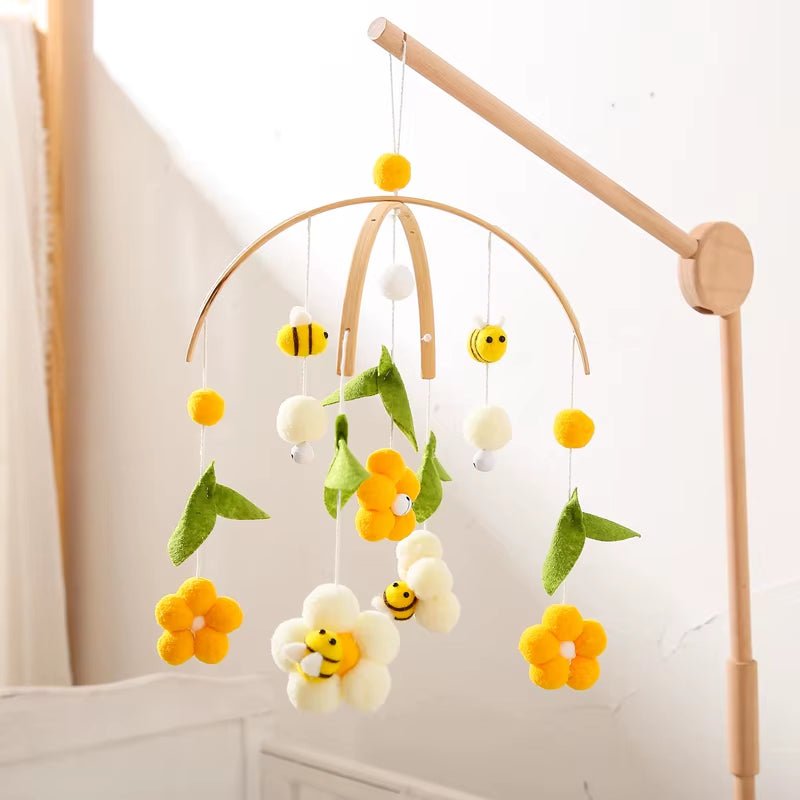 Baby Rattle Toys 0 - 12Months Newborn Wooden Crib Mobile Bee Toy Music Box Bed Bell Hanging Toy Holder Bracket Bed Bell Baby Gifts - FLUFFI