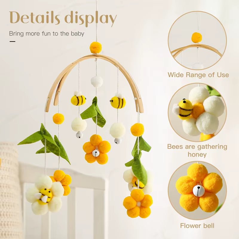 Baby Rattle Toys 0 - 12Months Newborn Wooden Crib Mobile Bee Toy Music Box Bed Bell Hanging Toy Holder Bracket Bed Bell Baby Gifts - FLUFFI