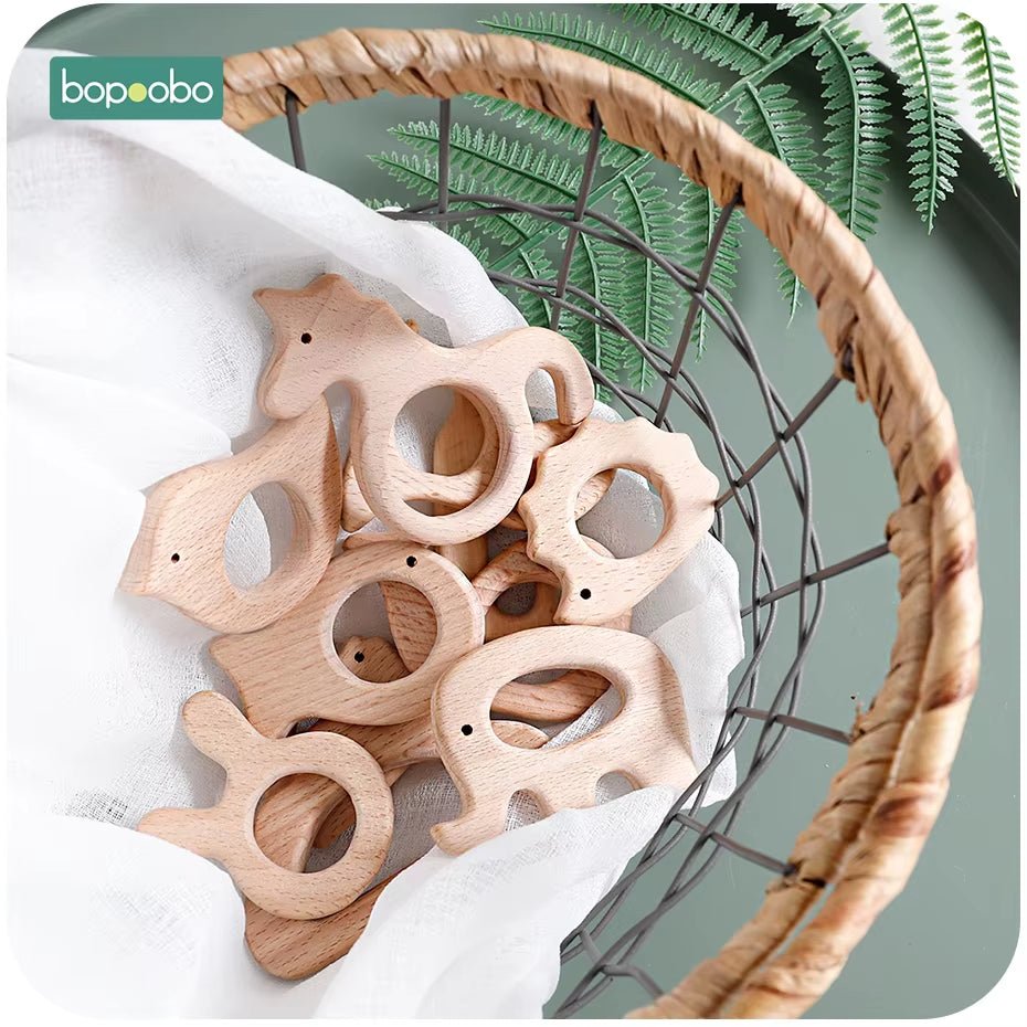 Baby Rattles Beech Wooden Animal Teether Bracelet Toys for Newborns Baby Montessori Gym Toys Wooden Peandant - FLUFFI