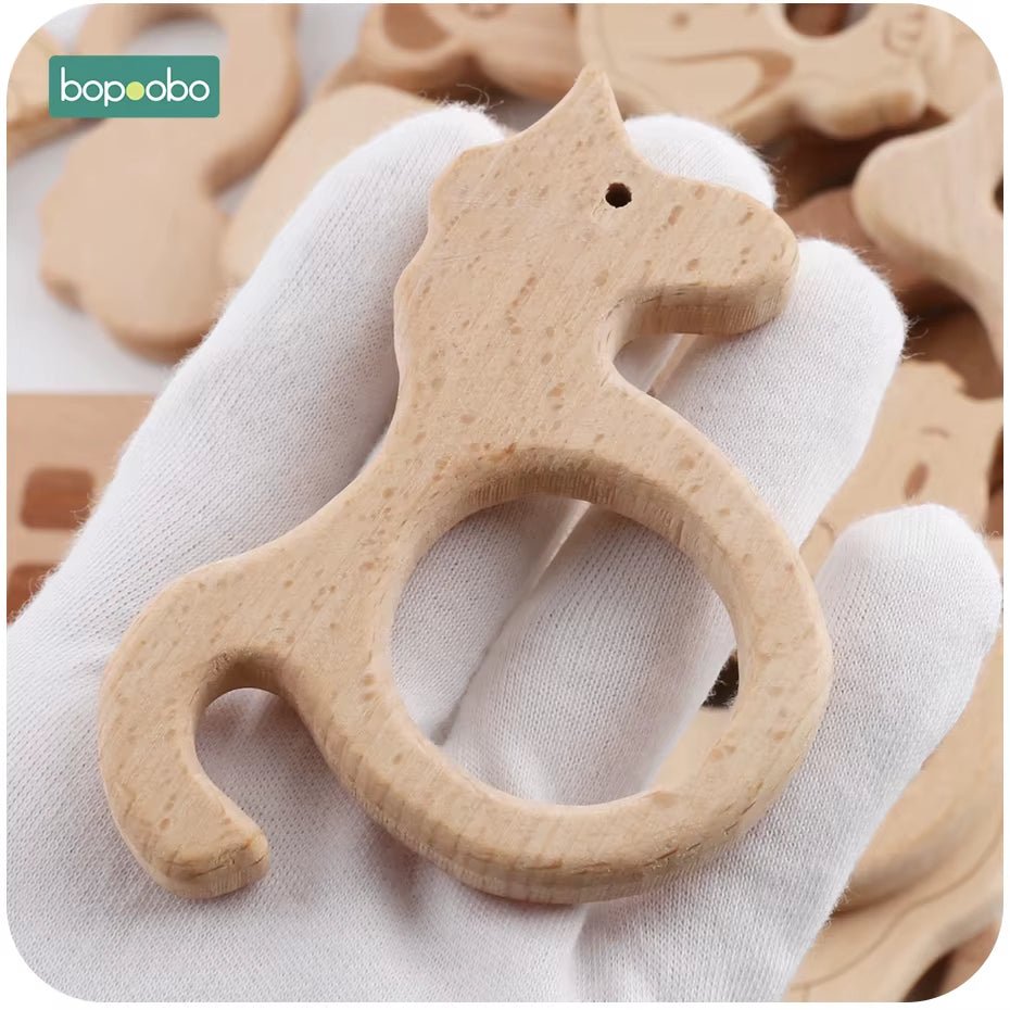 Baby Rattles Beech Wooden Animal Teether Bracelet Toys for Newborns Baby Montessori Gym Toys Wooden Peandant - FLUFFI