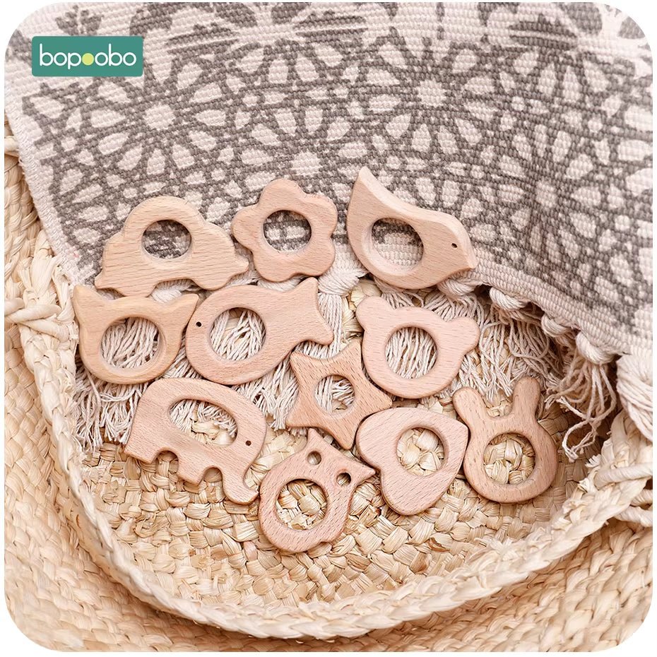 Baby Rattles Beech Wooden Animal Teether Bracelet Toys for Newborns Baby Montessori Gym Toys Wooden Peandant - FLUFFI