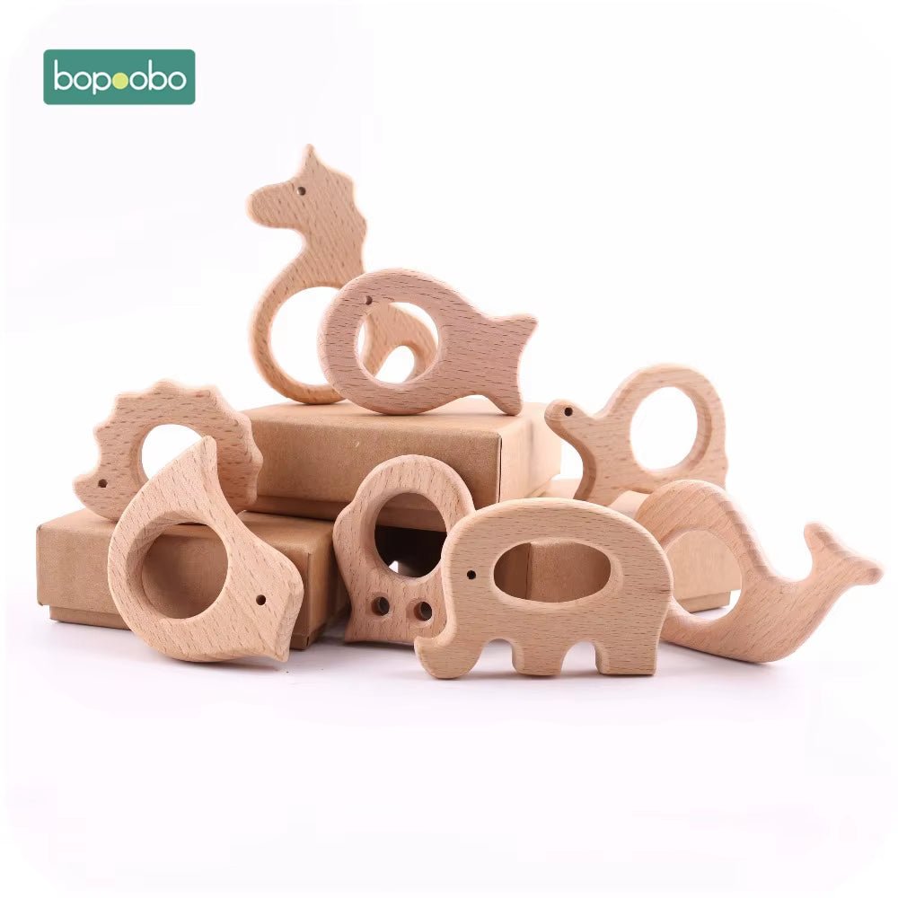 Baby Rattles Beech Wooden Animal Teether Bracelet Toys for Newborns Baby Montessori Gym Toys Wooden Peandant - FLUFFI