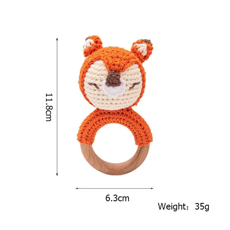 Baby Rattles Crochet Stuffed Bunny Doll Rattle Toy Wood Ring Baby Teether Rodent Baby Gym Mobile Newborn Educational Toy - FLUFFI
