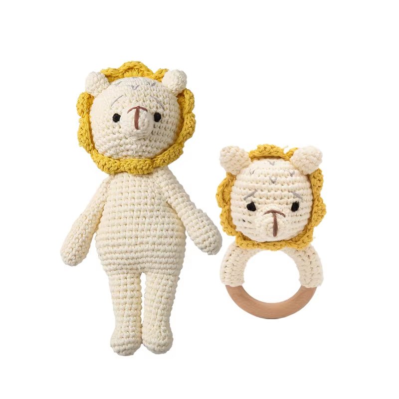 Baby Rattles Crochet Stuffed Bunny Doll Rattle Toy Wood Ring Baby Teether Rodent Baby Gym Mobile Newborn Educational Toy - FLUFFI