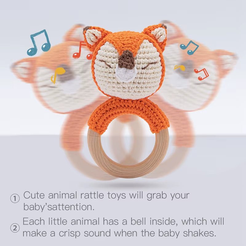 Baby Rattles Crochet Stuffed Bunny Doll Rattle Toy Wood Ring Baby Teether Rodent Baby Gym Mobile Newborn Educational Toy - FLUFFI