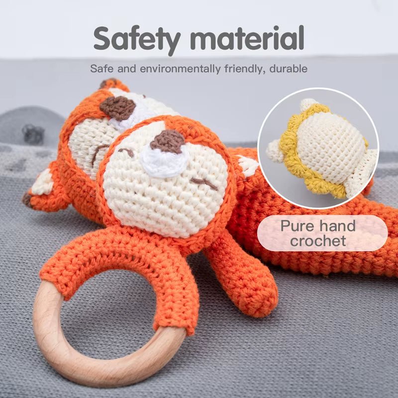 Baby Rattles Crochet Stuffed Bunny Doll Rattle Toy Wood Ring Baby Teether Rodent Baby Gym Mobile Newborn Educational Toy - FLUFFI