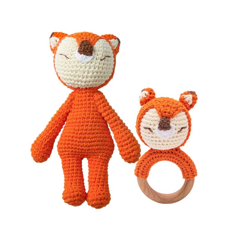 Baby Rattles Crochet Stuffed Bunny Doll Rattle Toy Wood Ring Baby Teether Rodent Baby Gym Mobile Newborn Educational Toy - FLUFFI