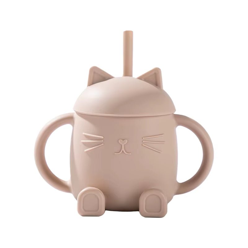 Baby Silicone Bow Lid Feeding Cup with Handle Sippy BPA Free Toddlers Learning Drinkware Children Soft Straw Cup Tableware - FLUFFI