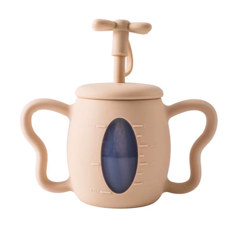 Baby Silicone Bow Lid Feeding Cup with Handle Sippy BPA Free Toddlers Learning Drinkware Children Soft Straw Cup Tableware - FLUFFI