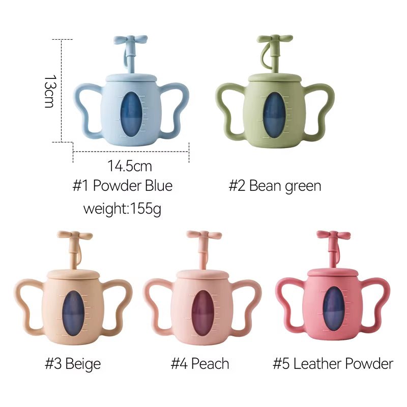 Baby Silicone Bow Lid Feeding Cup with Handle Sippy BPA Free Toddlers Learning Drinkware Children Soft Straw Cup Tableware - FLUFFI