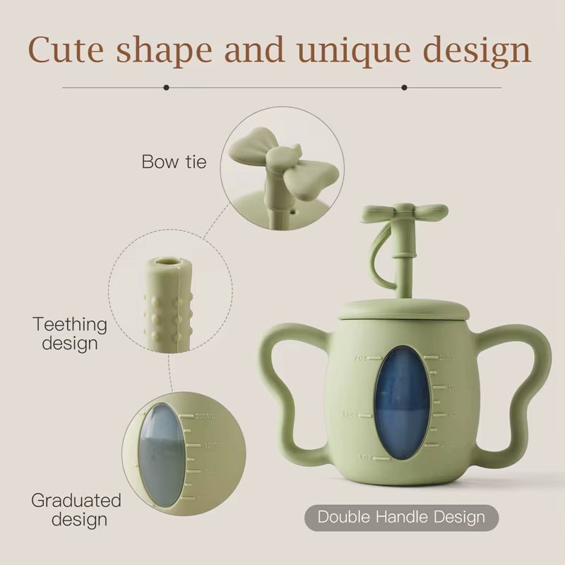 Baby Silicone Bow Lid Feeding Cup with Handle Sippy BPA Free Toddlers Learning Drinkware Children Soft Straw Cup Tableware - FLUFFI