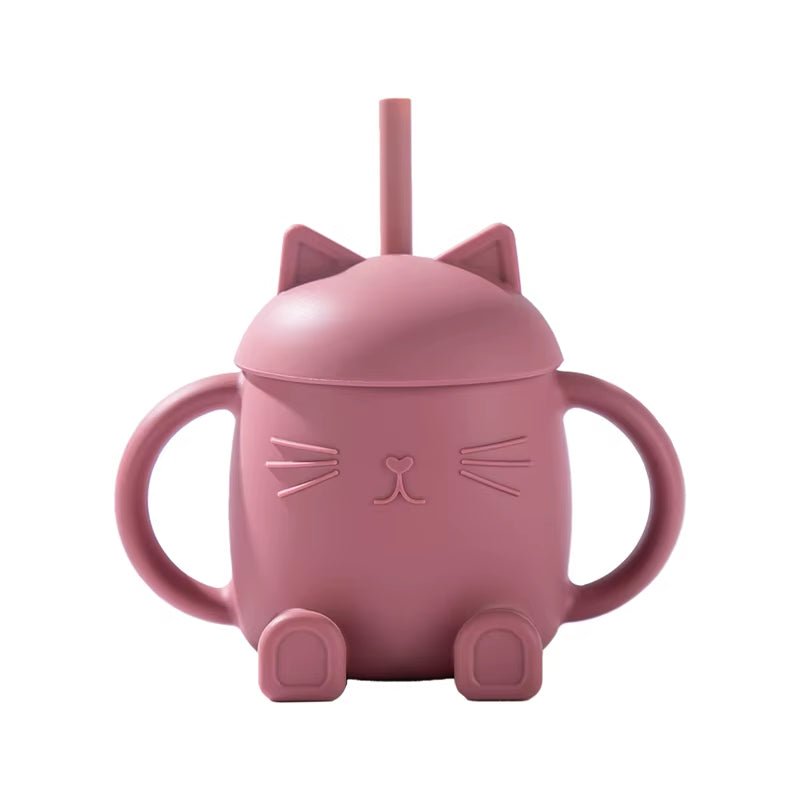 Baby Silicone Bow Lid Feeding Cup with Handle Sippy BPA Free Toddlers Learning Drinkware Children Soft Straw Cup Tableware - FLUFFI