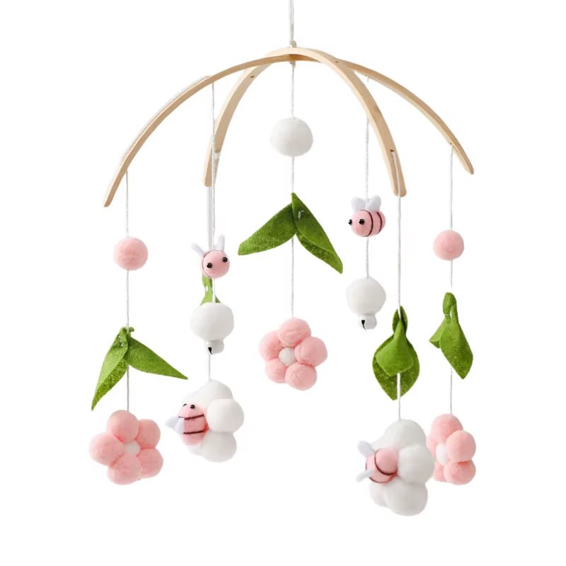 Baby Wooden Cartoon Marine Animal Felt Bed Bell Rattle Set Newborn for Baby Crib Bed Wood Mobile Carousel Cot Musical Toy Gift - FLUFFI
