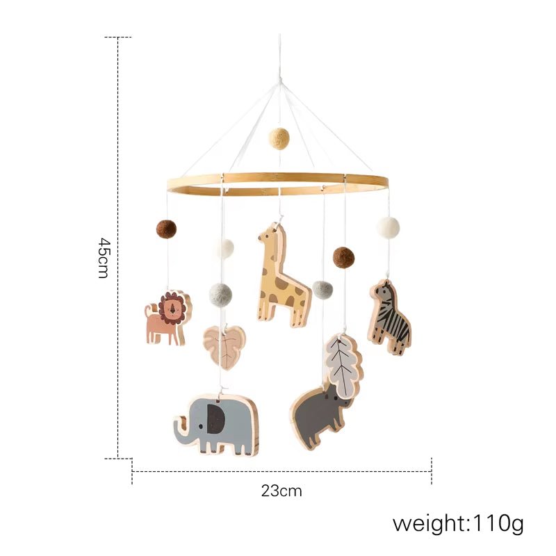 Baby Wooden Cartoon Marine Animal Felt Bed Bell Rattle Set Newborn for Baby Crib Bed Wood Mobile Carousel Cot Musical Toy Gift - FLUFFI