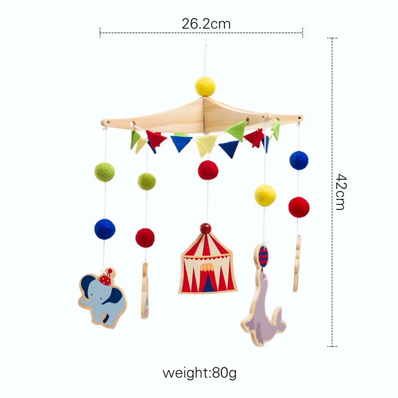 Baby Wooden Cartoon Marine Animal Felt Bed Bell Rattle Set Newborn for Baby Crib Bed Wood Mobile Carousel Cot Musical Toy Gift - FLUFFI