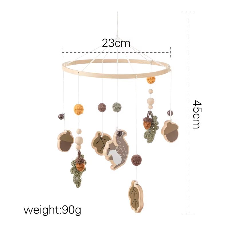 Baby Wooden Cartoon Marine Animal Felt Bed Bell Rattle Set Newborn for Baby Crib Bed Wood Mobile Carousel Cot Musical Toy Gift - FLUFFI