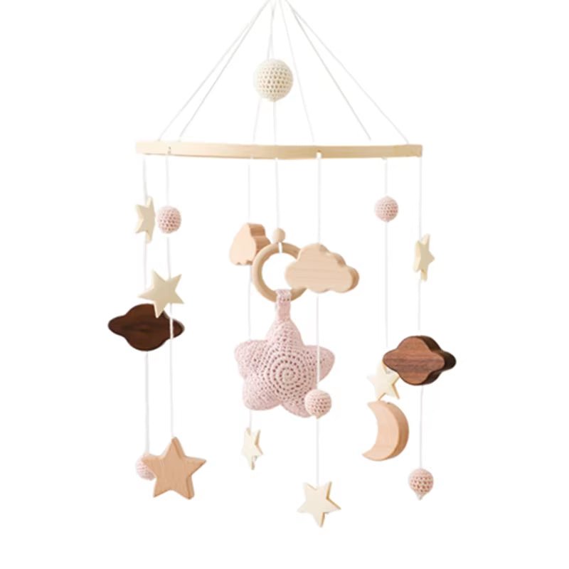 Baby Wooden Cartoon Marine Animal Felt Bed Bell Rattle Set Newborn for Baby Crib Bed Wood Mobile Carousel Cot Musical Toy Gift - FLUFFI