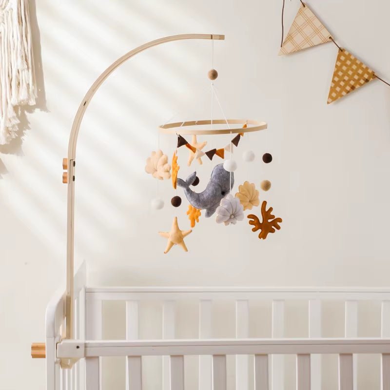 Baby Wooden Cartoon Marine Animal Felt Bed Bell Rattle Set Newborn for Baby Crib Bed Wood Mobile Carousel Cot Musical Toy Gift - FLUFFI