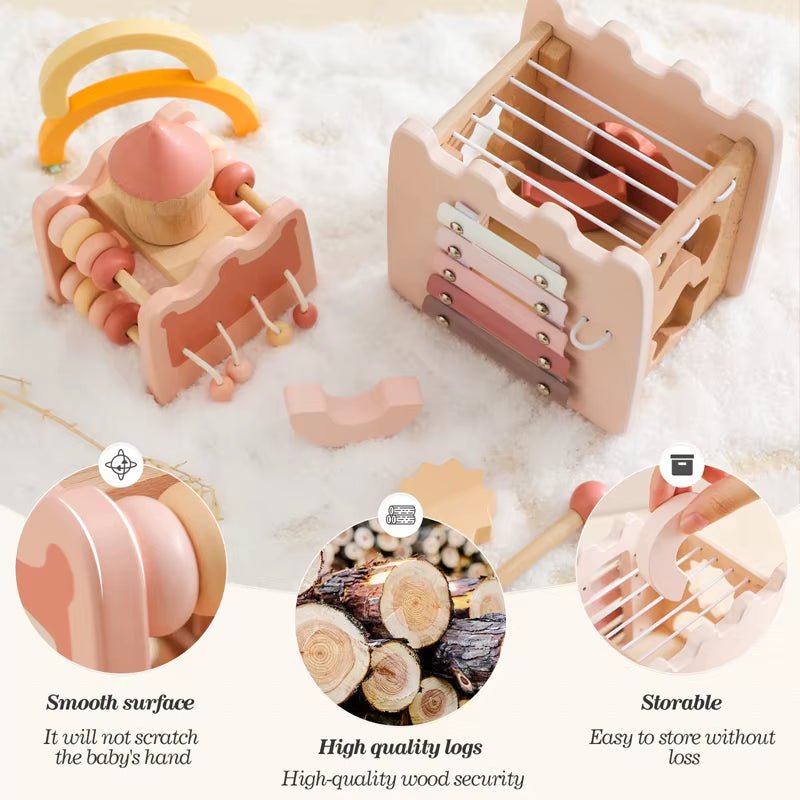 Baby Wooden Montessori Toys Castle 5 in 1 Building Stacking Blocks Puzzle Game Baby Wooden Early Education Toys Children Gift - FLUFFI
