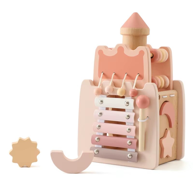 Baby Wooden Montessori Toys Castle 5 in 1 Building Stacking Blocks Puzzle Game Baby Wooden Early Education Toys Children Gift - FLUFFI