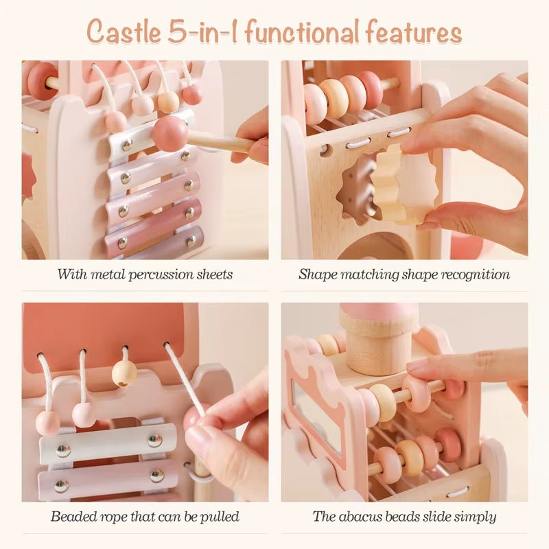 Baby Wooden Montessori Toys Castle 5 in 1 Building Stacking Blocks Puzzle Game Baby Wooden Early Education Toys Children Gift - FLUFFI
