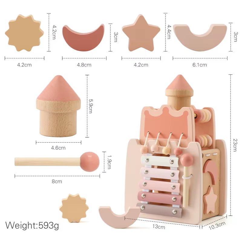 Baby Wooden Montessori Toys Castle 5 in 1 Building Stacking Blocks Puzzle Game Baby Wooden Early Education Toys Children Gift - FLUFFI