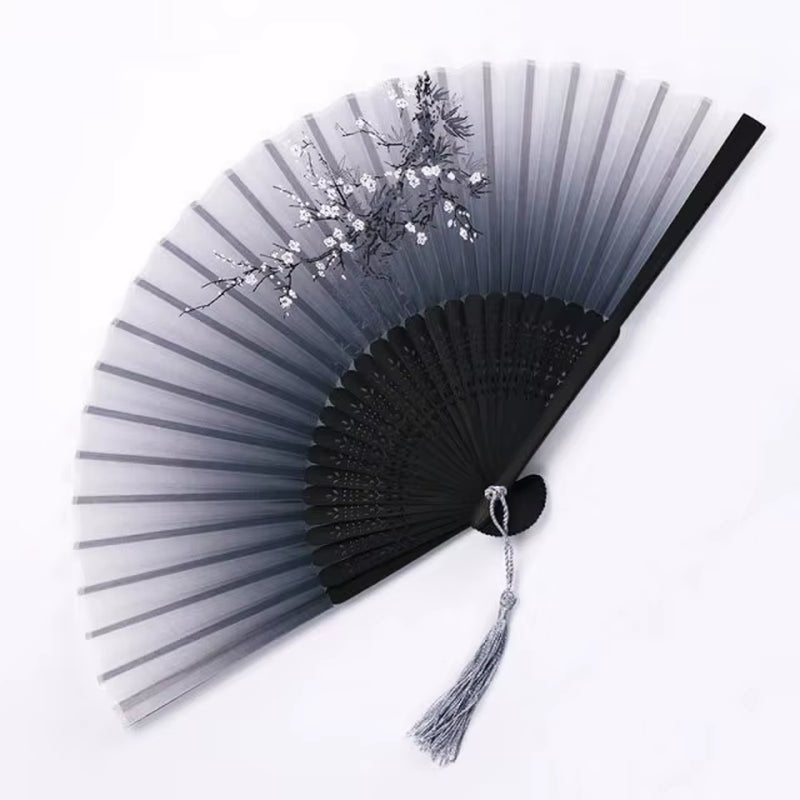 Bamboo Folding Fan Silk Chinese Style Fan Hand Women Black Fan Summer Female Dance Home Decoration Party Gift Home Ornament Fan - FLUFFI