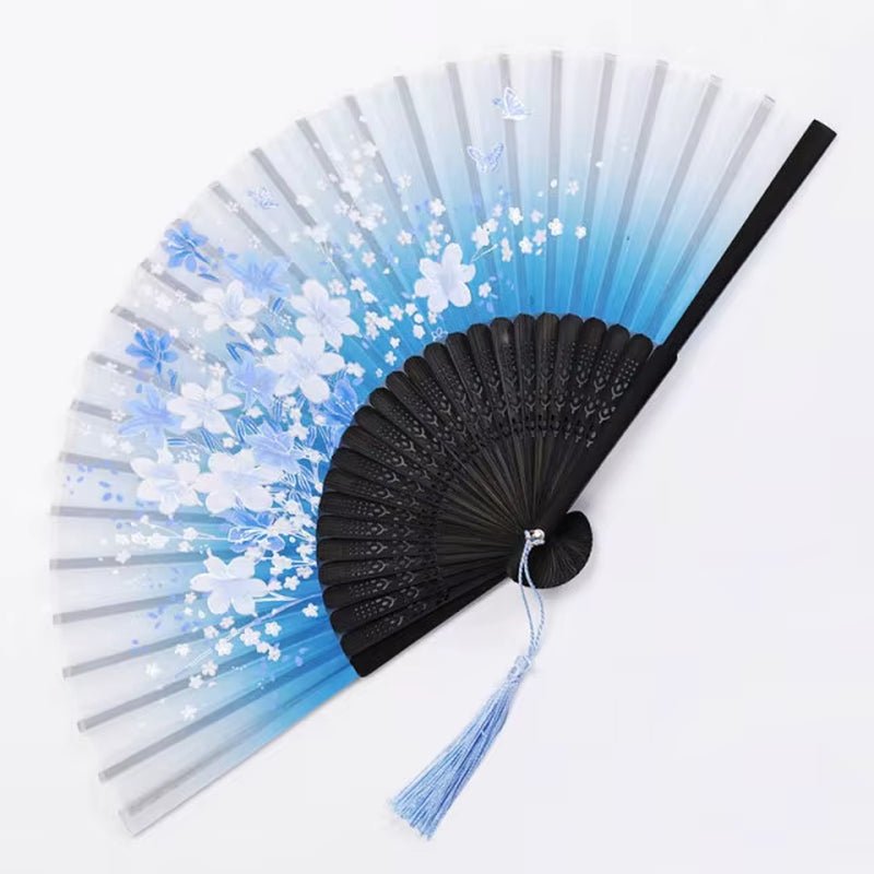 Bamboo Folding Fan Silk Chinese Style Fan Hand Women Black Fan Summer Female Dance Home Decoration Party Gift Home Ornament Fan - FLUFFI