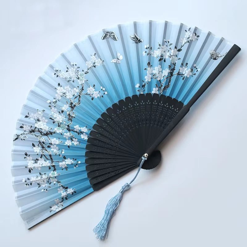 Bamboo Folding Fan Silk Chinese Style Fan Hand Women Black Fan Summer Female Dance Home Decoration Party Gift Home Ornament Fan - FLUFFI