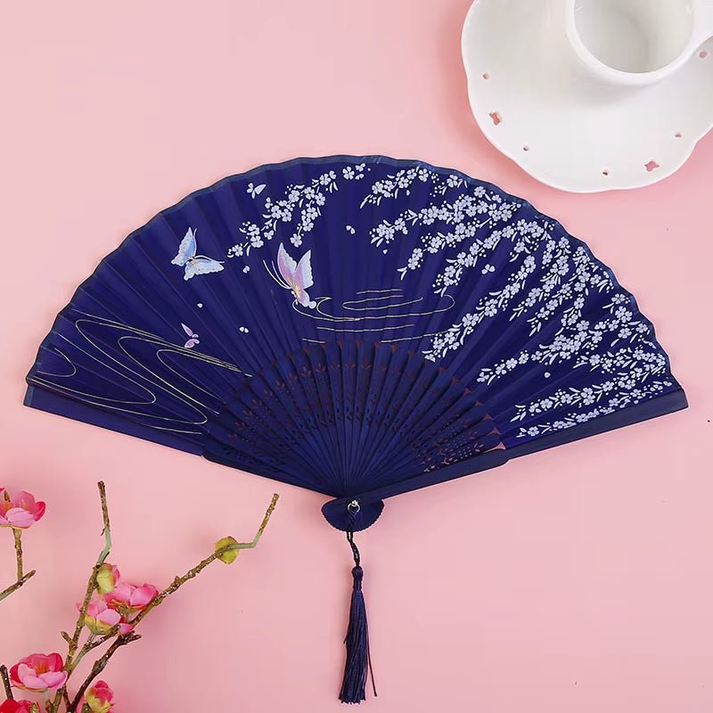 Bamboo Folding Fan Silk Chinese Style Fan Hand Women Black Fan Summer Female Dance Home Decoration Party Gift Home Ornament Fan - FLUFFI