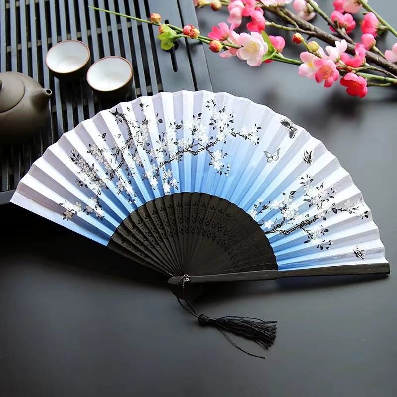 Bamboo Folding Fan Silk Chinese Style Fan Hand Women Black Fan Summer Female Dance Home Decoration Party Gift Home Ornament Fan - FLUFFI