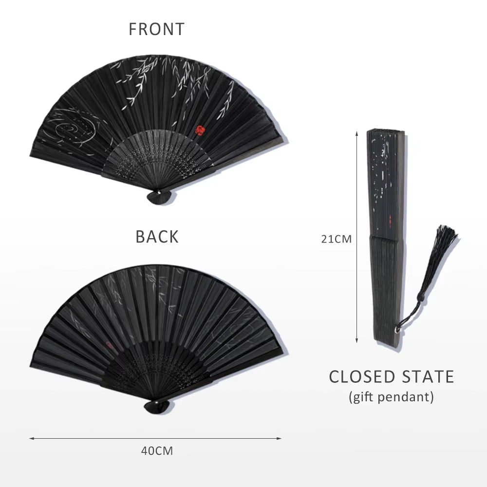 Bamboo Folding Fan Silk Chinese Style Fan Hand Women Black Fan Summer Female Dance Home Decoration Party Gift Home Ornament Fan - FLUFFI
