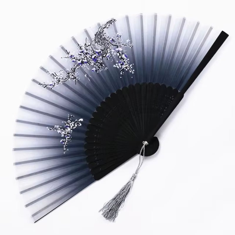 Bamboo Folding Fan Silk Chinese Style Fan Hand Women Black Fan Summer Female Dance Home Decoration Party Gift Home Ornament Fan - FLUFFI
