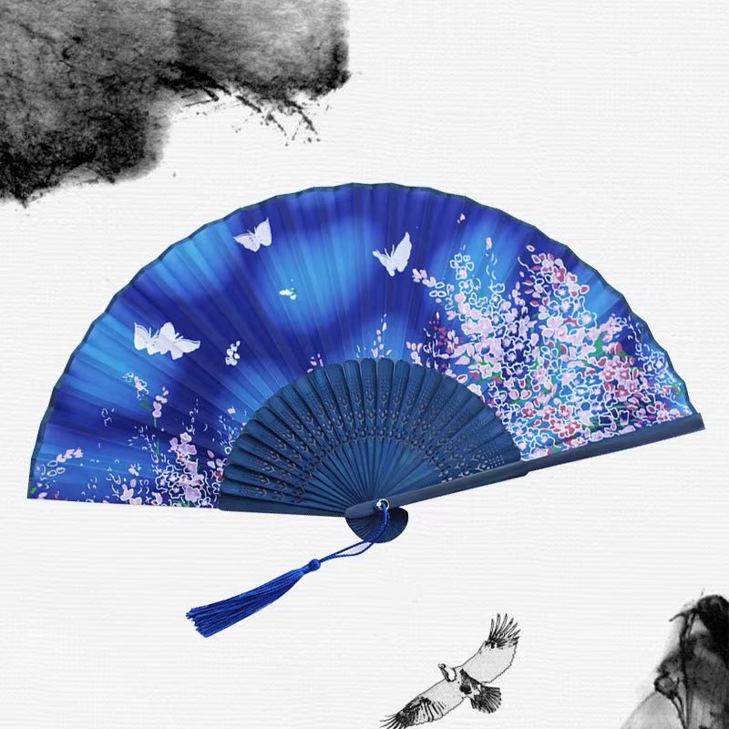 Bamboo Folding Fan Silk Chinese Style Fan Hand Women Black Fan Summer Female Dance Home Decoration Party Gift Home Ornament Fan - FLUFFI