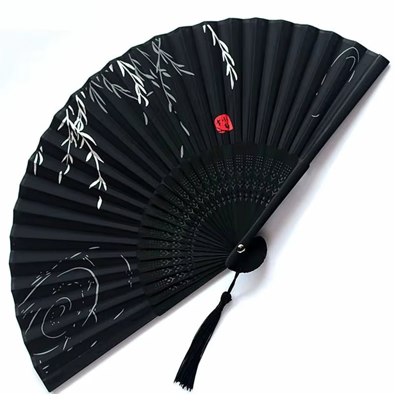 Bamboo Folding Fan Silk Chinese Style Fan Hand Women Black Fan Summer Female Dance Home Decoration Party Gift Home Ornament Fan - FLUFFI